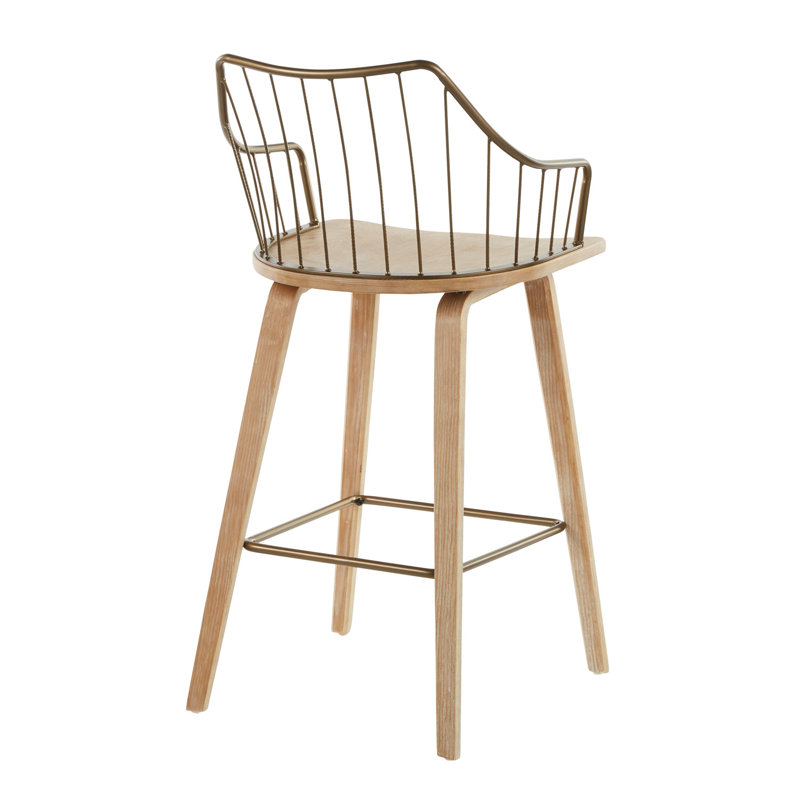 Tabouret de comptoir en bois blanchi et cuivre antique