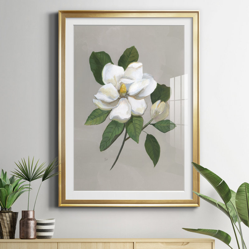 Magnolia botanique - reproduction de photo encadrée sur papier, H 18,5 po x l 24,5 po x P 1,5 po, Doré