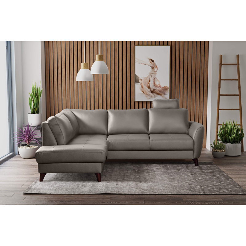 Canapé d'angle en cuir avec fonction de sommeil et rangement, Orienté vers la gauche, Tanné