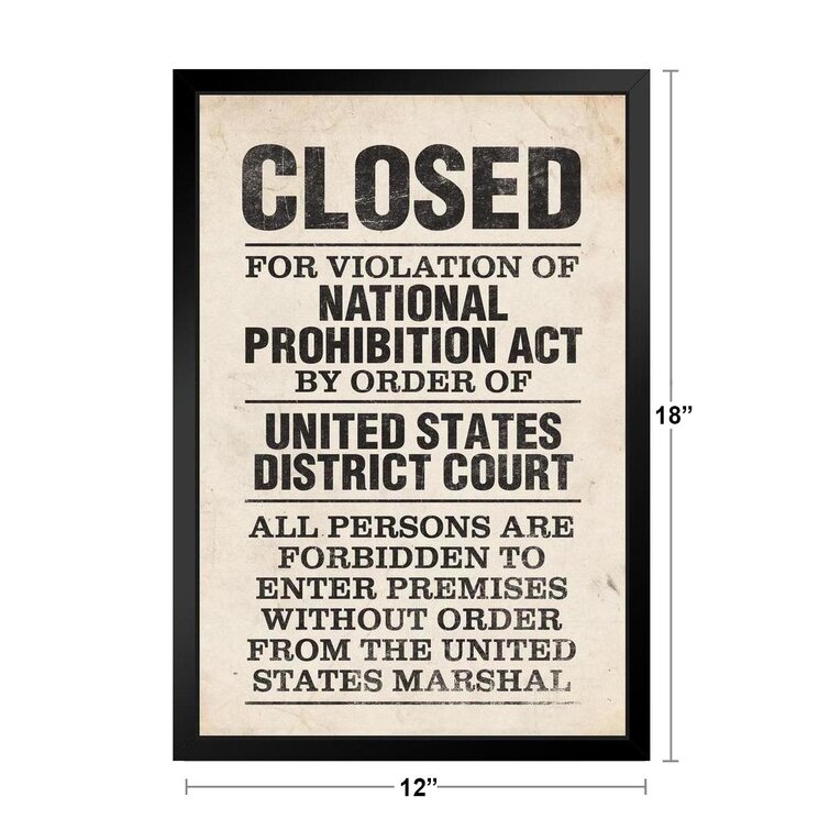 NPA National Prohibition ACT Closed for Violation National Prohibition ACT Distressed Black Wood Framed Poster 14x20 Trinx
