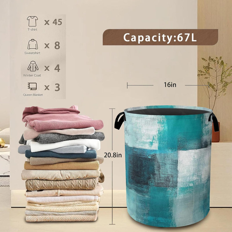 Laundry Hamper Art Painting Laundry Basket Waterproof Oxford Cloth Storage Basket With Handle For Clothes Books Nursery Home Storage Sundries