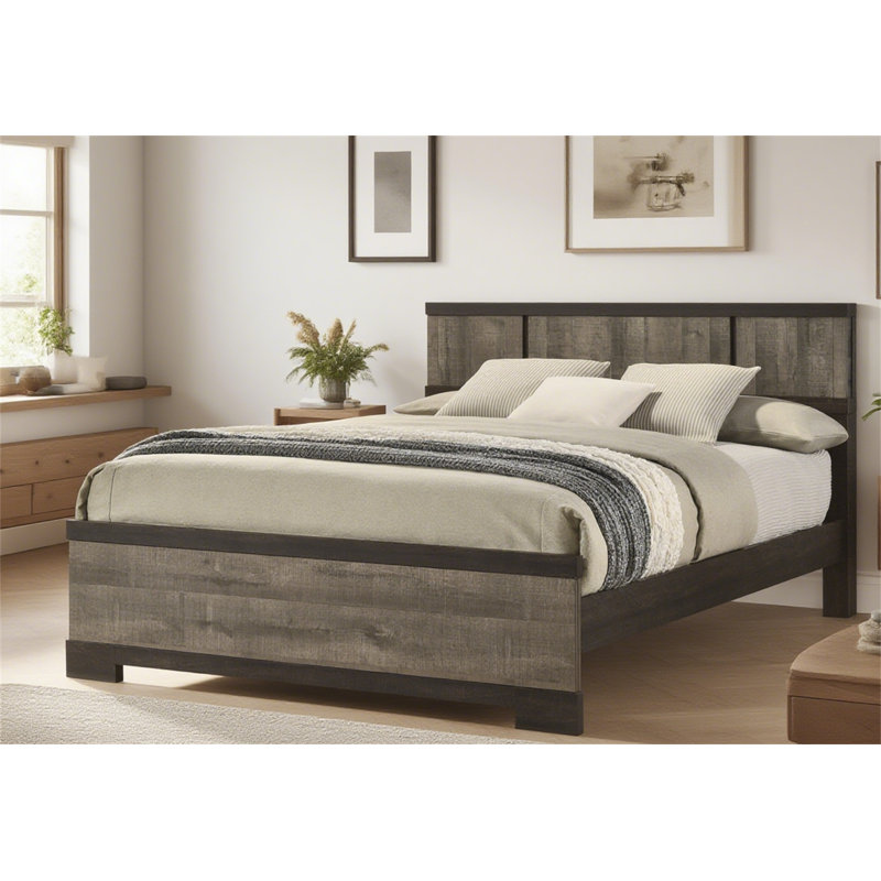 Tête de lit à panneau 1pc, Ébène / Gris, Grand lit