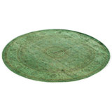Overdyed Hand-Knotted Wool Modern-Contemporary Green Area Rug 6' 9" x 6' 9"