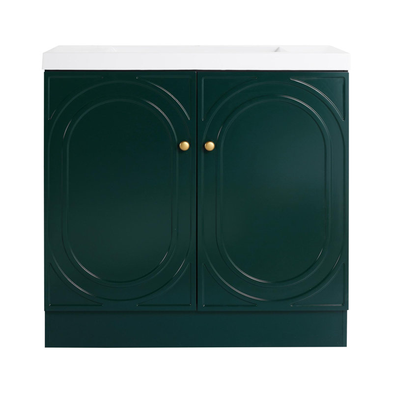Meuble-lavabo 36 po avec lavabo en résine, Vert foncé, Doré