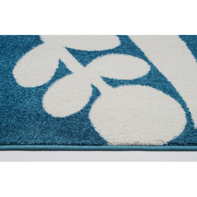 Tapis bleu / blanc Kindig, Rectangle 6 pi 2 po x 9 pi 2 po