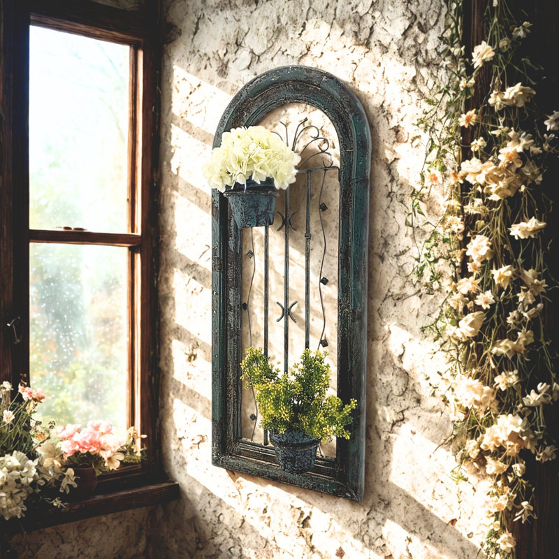 Rustic Hanging Wall Planter, Distressed Teal