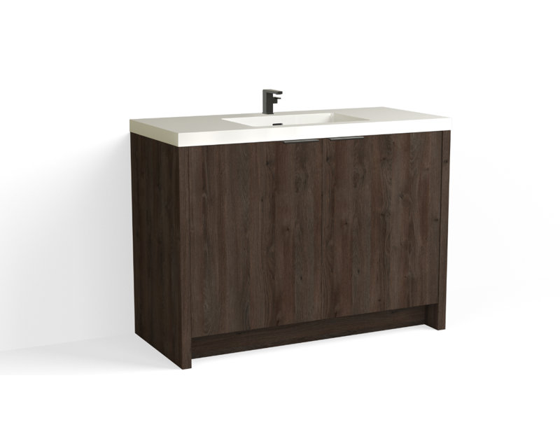 Mesa 48" W Freestanding Single Bathroom Vanity , White Nanomatte/Matte Black, White Gloss, Single-Hole