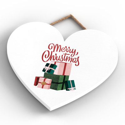 Xmas Merry Christmas Wooden Heart Plaque