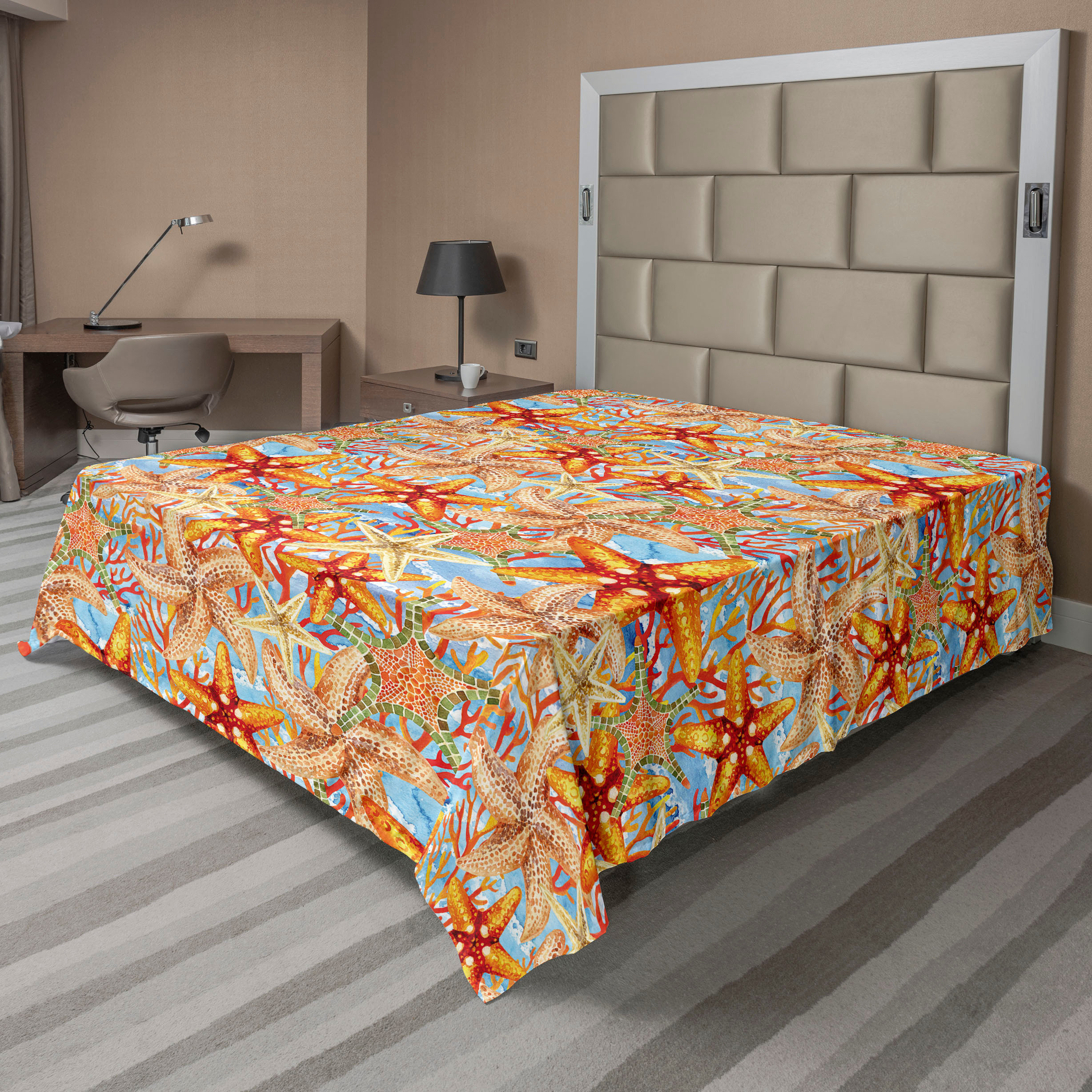 Ambesonne Starfish Flat Sheet Print Nautical Sea Animals Marigold Pale Peach Coral | Wayfair