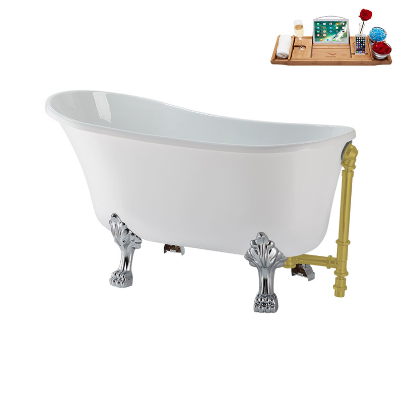 51.2'' x 25.6'' Soaking Acrylic Bathtub, Polished Chrome, Brushed Gold