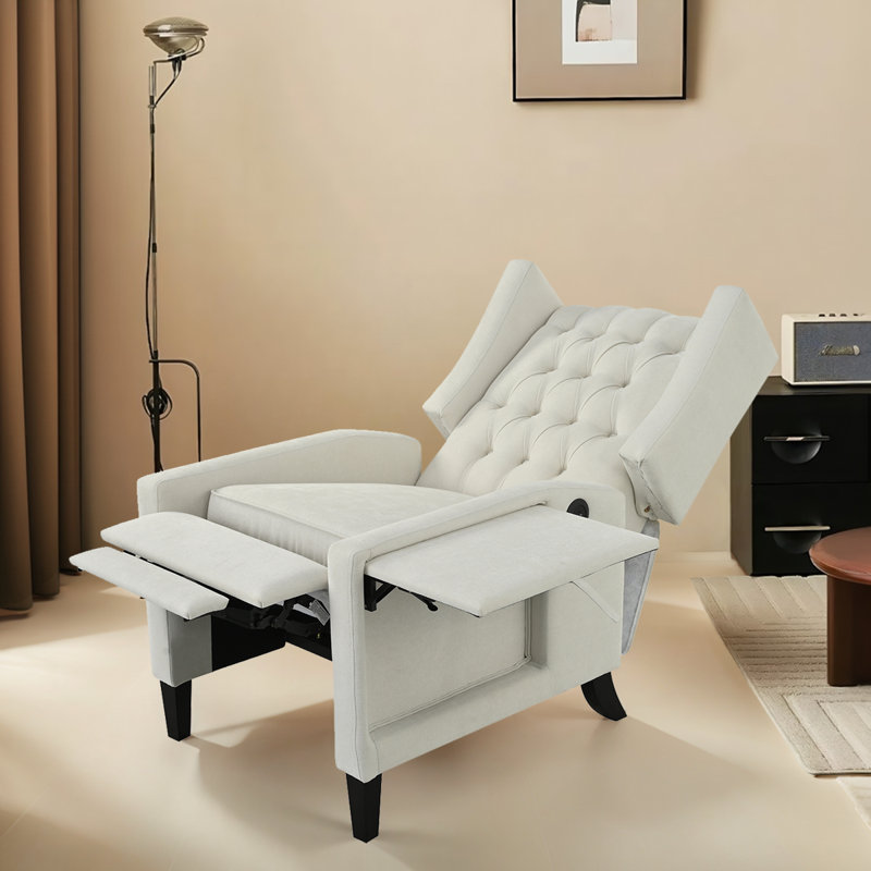 Adjustable Wingback Recliner With Button-Tufted Design | USB Charging & Space-Saving Foldable Side Table, Beige