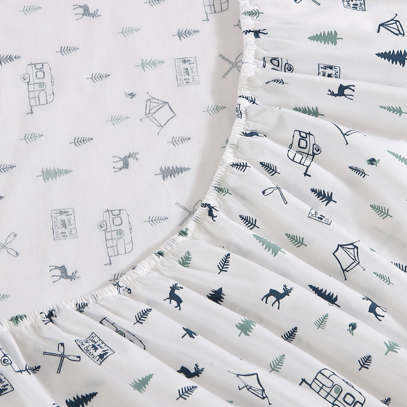 Campout Blue Graphic Cotton Percale Twin XL Sheet Set