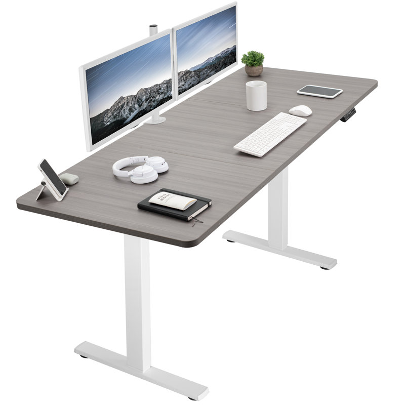 VIVO Single Motor Electric Desk with Push Button Memory Controller, Dark Gray/White, 48.5" H x 71" W x 30" D