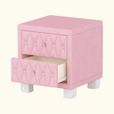 Elegant Velvet Nightstand with 2 Drawers and Crystal Handle, Storage Bedside Table with Button-Tufted