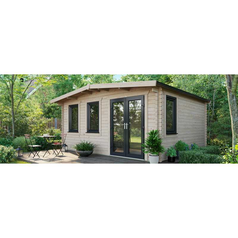 Powersheds Apex 14 x 16ft Chalet Log Cabin, Doors to the Right - 44mm