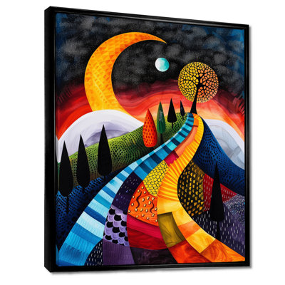 Arbre jaune sur une route de montagne imaginaire - paysage abstrait, art mural
