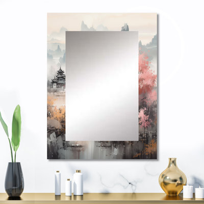 Golden Whispers Of Japon II - miroir japonais, miroir mural traditionnel unique, impression d'art en métal