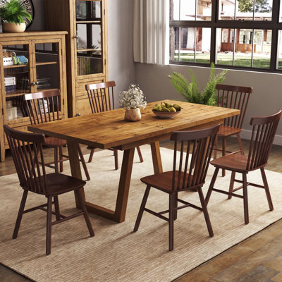 Solid Wood Dining Table Set, Farmhouse Extendable Dining Table And Windsor Chair For Dining Room/Kitchen