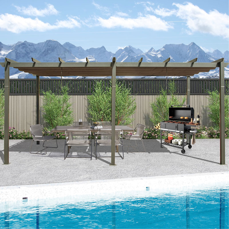 Pergola d'extérieur 11 x 20 pi pour pelouse Auvent, aluminium, réglable, facile à installer - piscine gris foncé