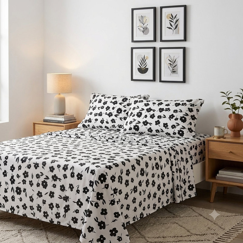 Ensemble de draps 100% coton, Ensemble de draps pour très grand lit avec 4 taie
