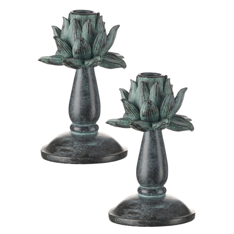 Bougeoir de table en résine, Verdigras, H 5,63 po x l 3,86 po x P 3,86 po