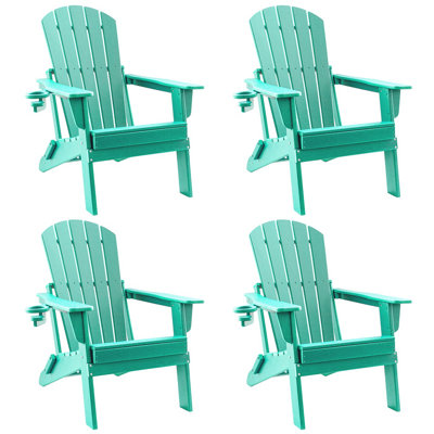 HDPE Folding Adirondack Chair With Cup Holder,Weather-Resistant, Low Maintenance,Supports Up To 400Lbs,4 Pack