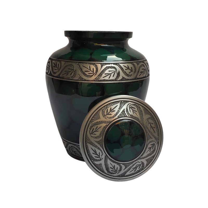 Rigved Etched Vine Handcrafted Large Cremation Urn , Green