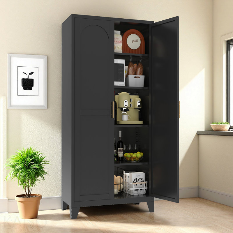 Armoire de rangement, métal, 71 po, tablettes réglables, 2 portes profilées 71 po, avec portes et, Noir
