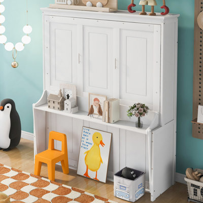 Grand lit escamotable avec tablette, blanc