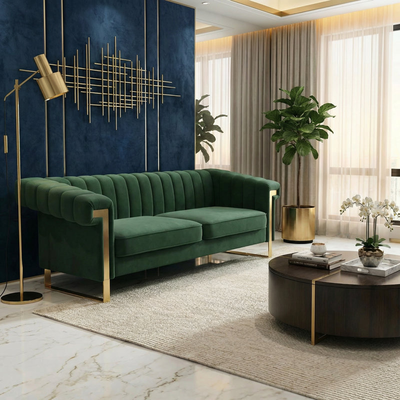 Kevionna 83.86'' Velvet Sofa, Green Velvet
