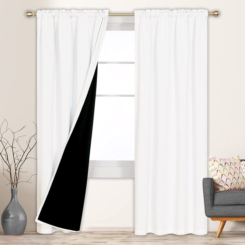 Deconovo 100 Percent Blackout with Liner Rod Pocket Curtain Panel Pair, 52" W x 54" L, Pure White