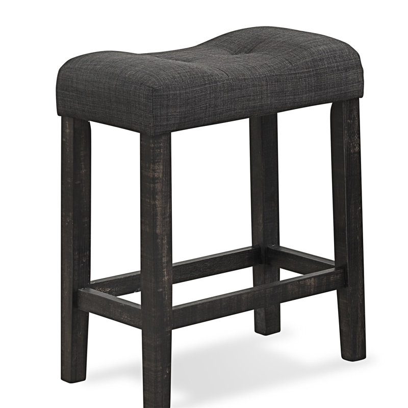 Button Tufted Counter Height Stool, Set of 2, Gray