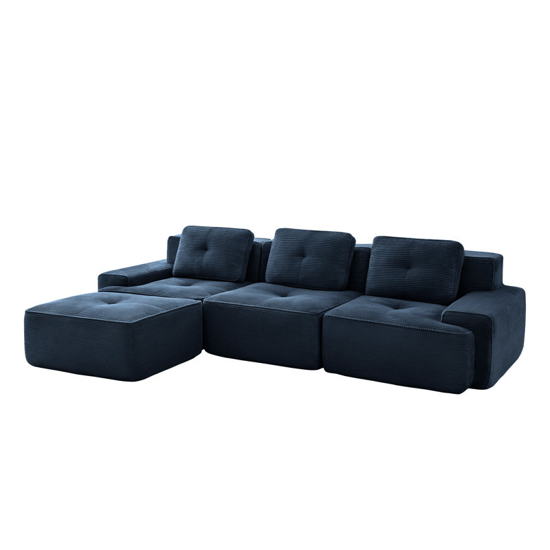 Canapé modulaire 4 pièces Modern, Velours côtelé bleu