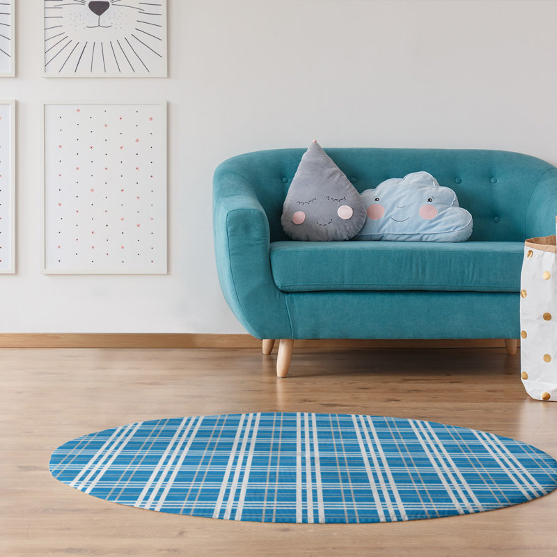 Tapis à carreaux bleu, Rond 5 pi