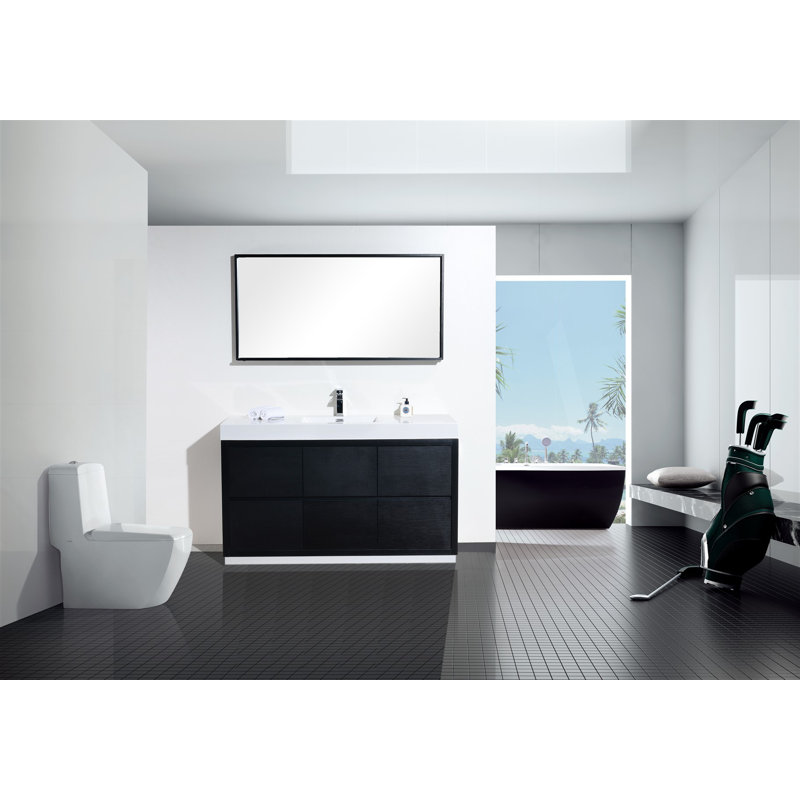 Royka 59'' Single Bathroom Vanity with Acrylic Top, Black