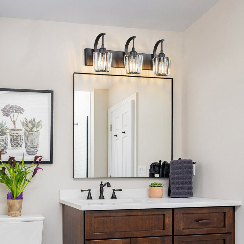 Modern Crystal Vanity Light Dimmable Wall Sconce for Dressing table Bathroom (3-Light), Matte Black