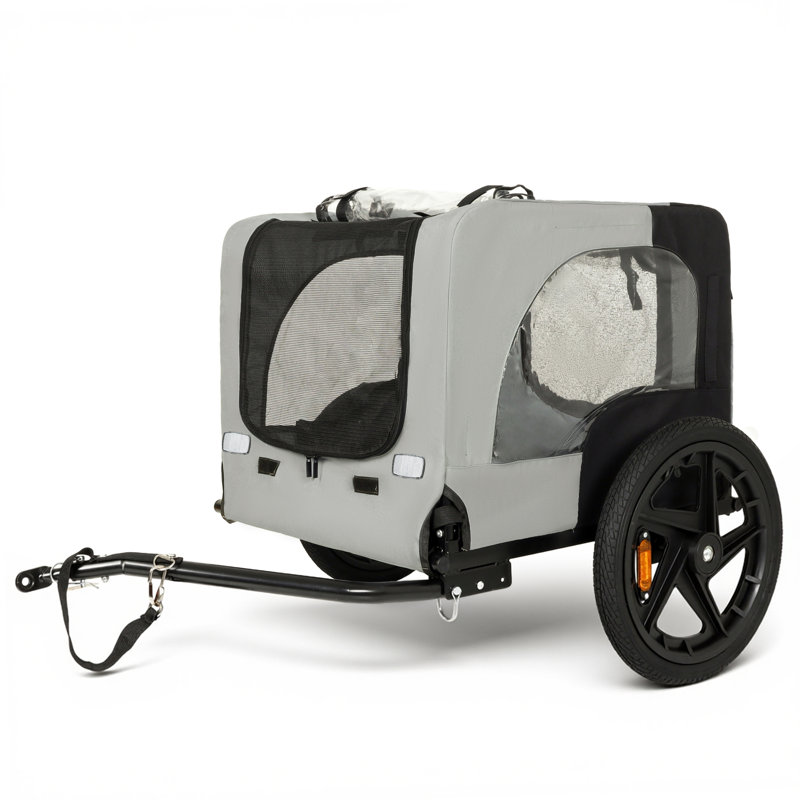 Outdoor Heavy Duty Collapsible Pet Bike Trailer With All-Terrain Wheels And Universal Hitch – Foldable Dog And Cargo Carrier Cart For Bicycles, Black And Grey