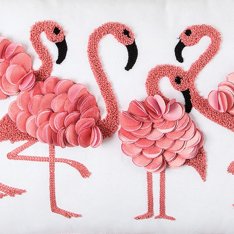 Flamingo Friends Dimensional Throw Pillow with Pom Poms