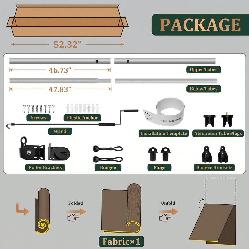 Ce store enrouleur sans fil de 2,44 m de large sur 2,44 m de hauteur, en toile d'ombrage extérieure couleur moka, utilise un système d'assemblage et s'enroule pour les vérandas, les gazebos, les pergolas ou les balcons.