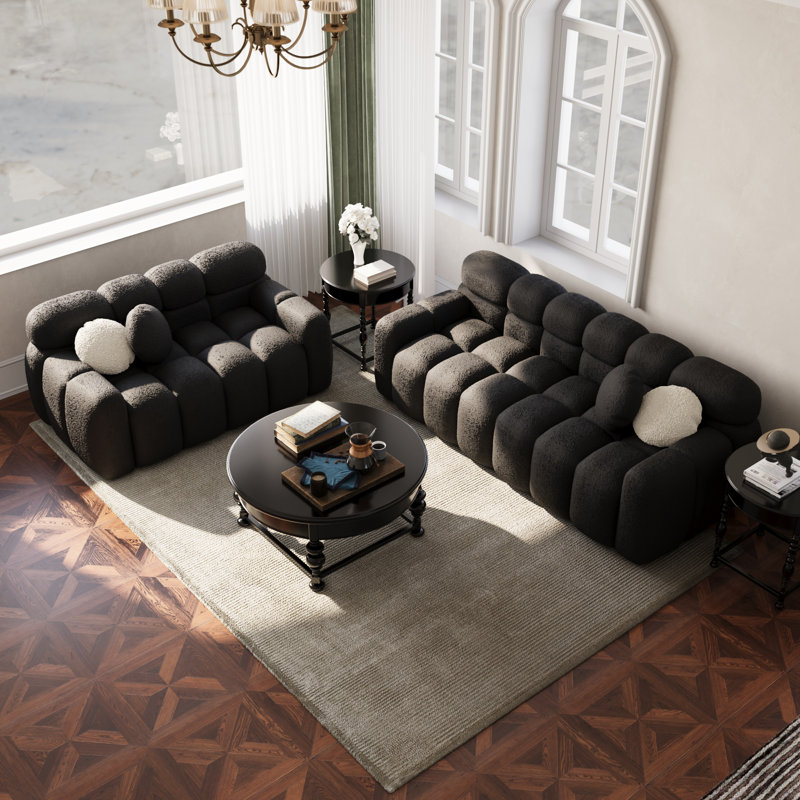 Allasia Upholstered 86.5'' Sofa, Black Boucle