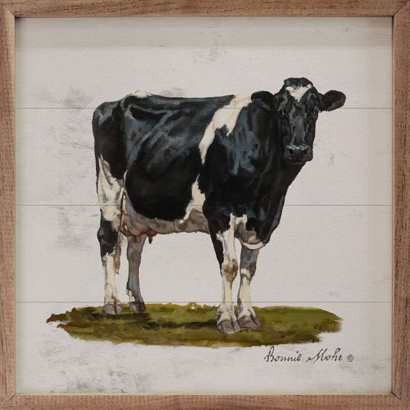 Vache sur l'herbe par Bonnie Mohr, H 16 po x l 16 po x P 1 po