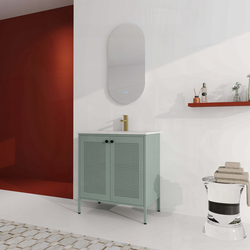 30" Freestanding Bathroom Vanity with Ceramic Sink – Cold Rolled Steel