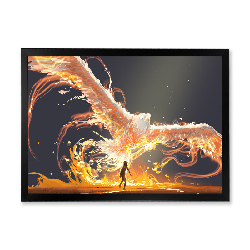 Jeu vidéo Phoenix Bird Flying - peinture sur toile, Cadre d'angle fermé noir, H 16 po x l 32 po x P 1 po