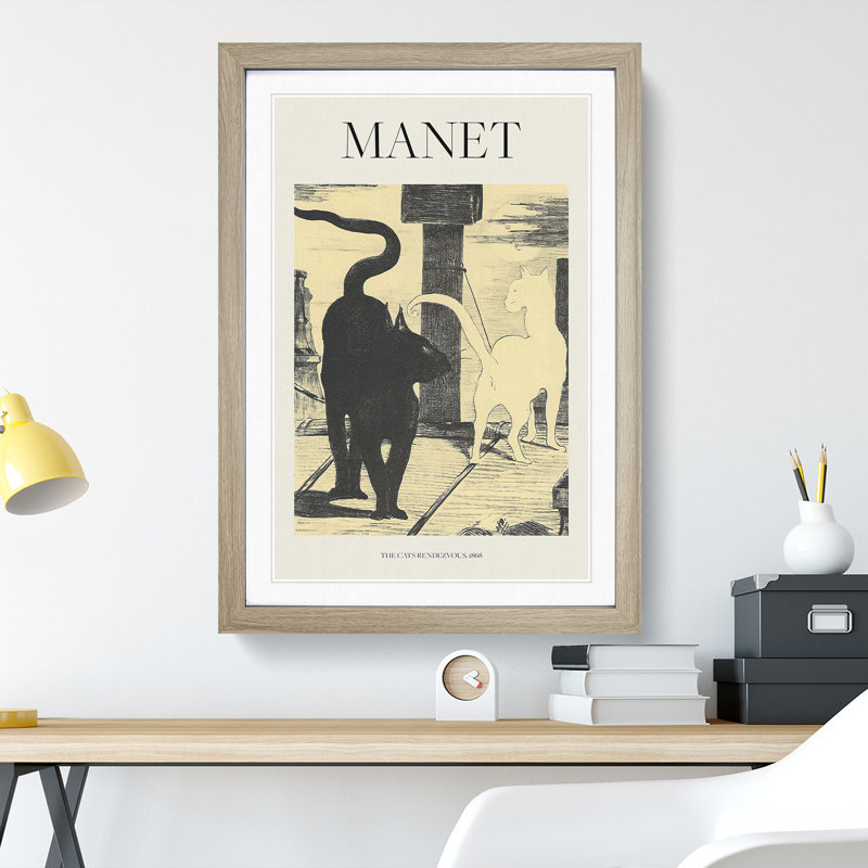 The Cats Rendezvous Vol.1 by Edouard Manet - Picture Frame Painting, 48cm H x 36cm W x 2cm D, Oak Framed