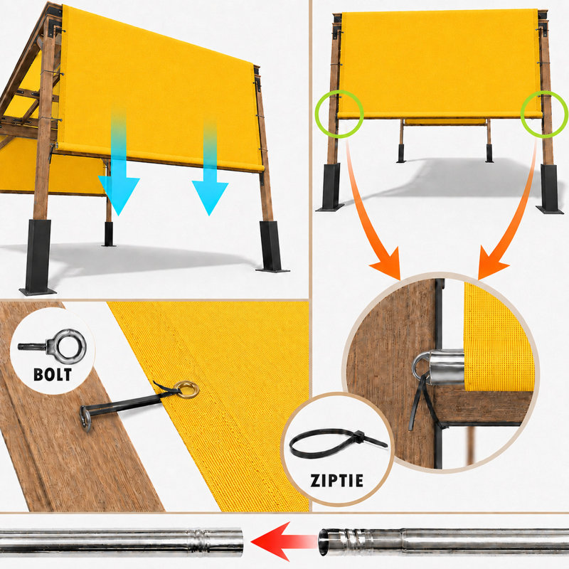 Abat-jour de pergola imperméable Colourtree avec tiges et œillets lestés en acier inoxydable, 12 pi x 12 pi, Jaune