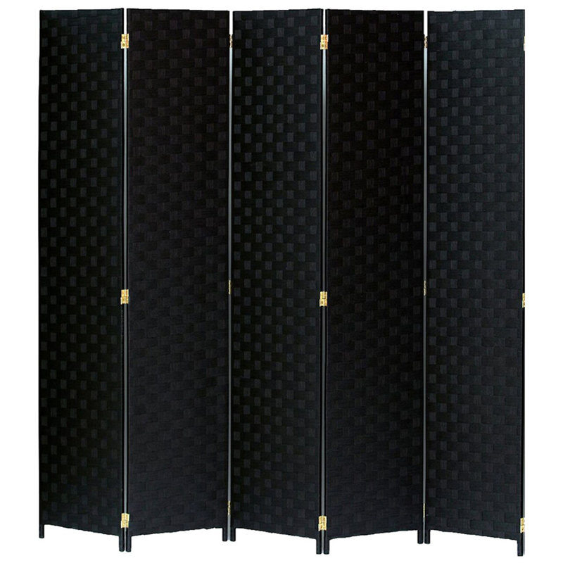 Cloison pliante en bambou / rotin 68,5 po Cecilia, Noir, 5