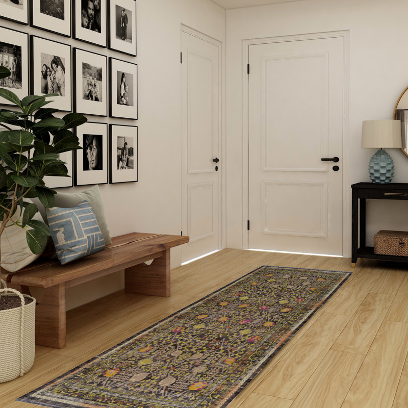Tapis noir et vert Laurel Conor-James, Tapis de couloir 2 pi 2 po x 10 pi