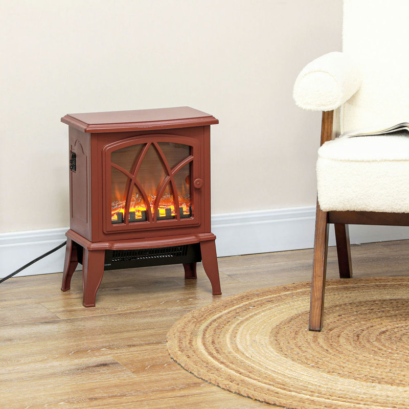 Electric Fireplace Heater with Realistic LED Flames and Logs, Red