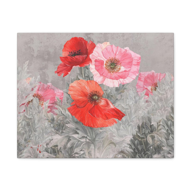 «Poppies Flowers Illustration Flower», art mural sur toile, H 12 po x l 18 po