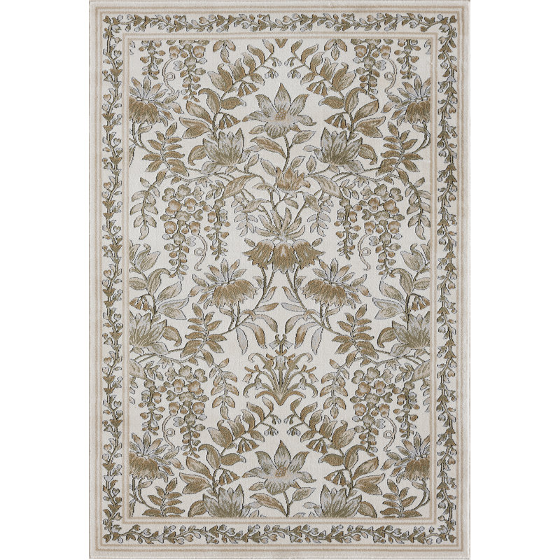 Abani Savoy SAV190A Traditional Ivory Taupe Botanical Floral Vintage Area Rug, Rectangle 4' x 6'